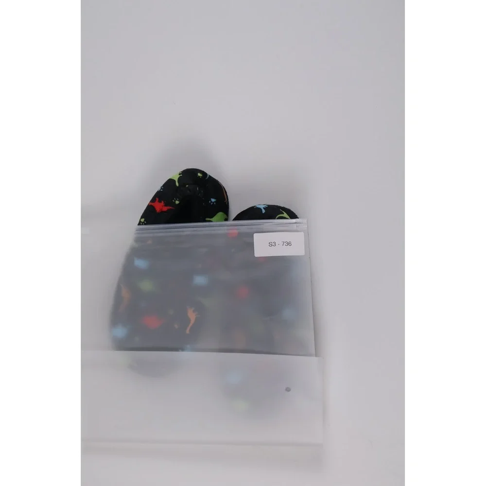 Boys Dinosaur Print Plush Slippers Black Multi Color Size 12-13 NWT